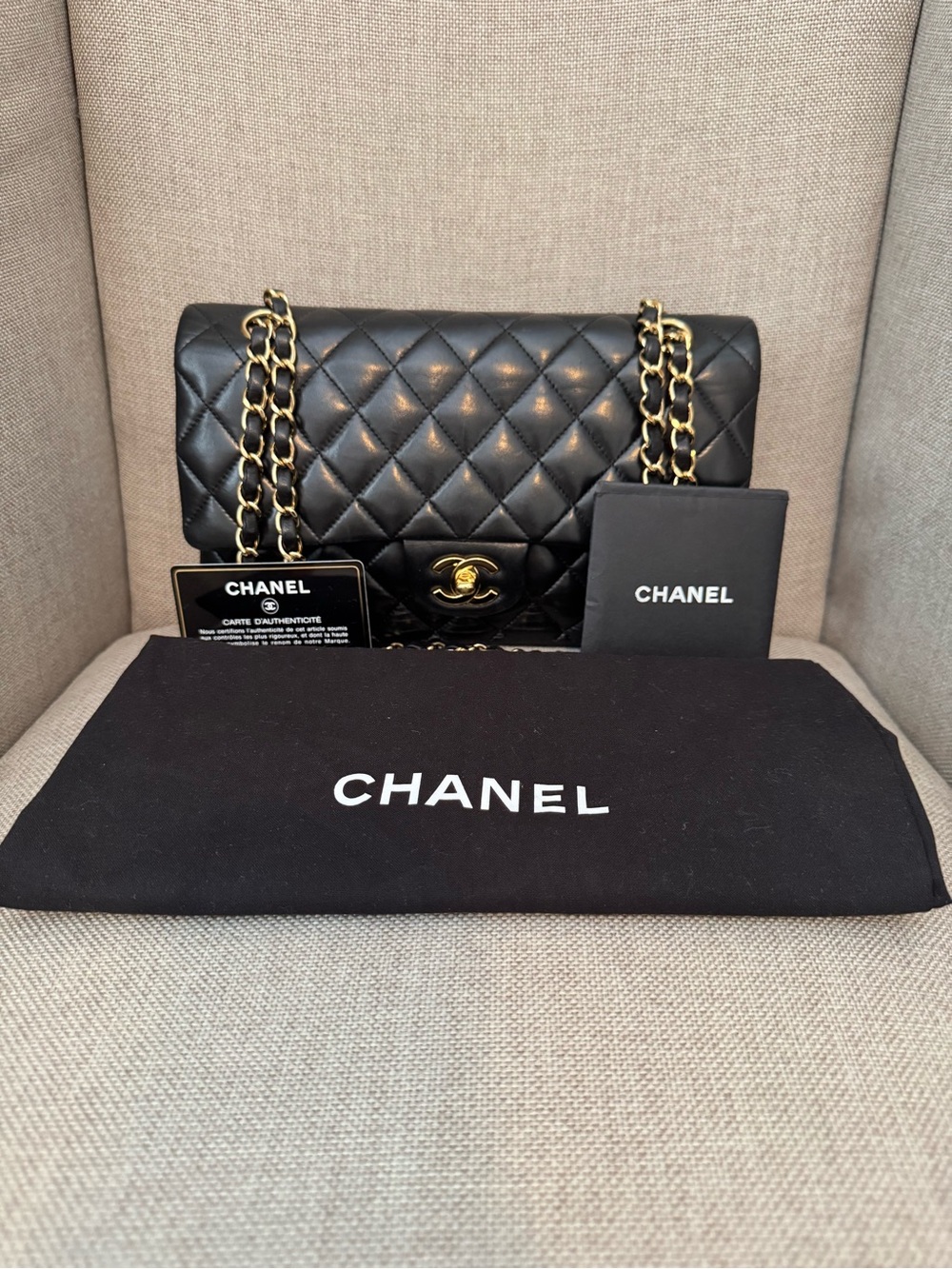 Chanel Medium Black Lambskin Classic Double Flap Bag
